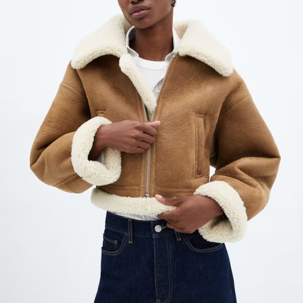 - MNG Woman's Shearling-lined leather-effect jacket